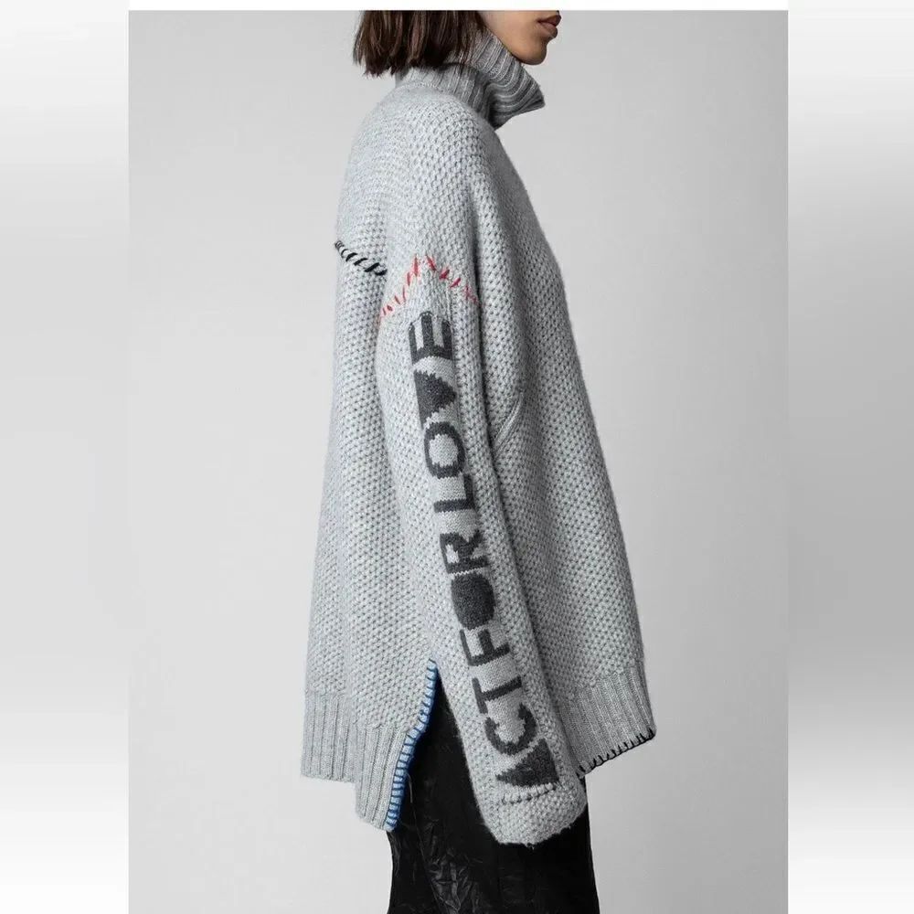 $998 Zadig & Voltaire Alma Pocket Cashmere Sweater Jumper Pullover NWT FLAWED - Picture 2 of 16